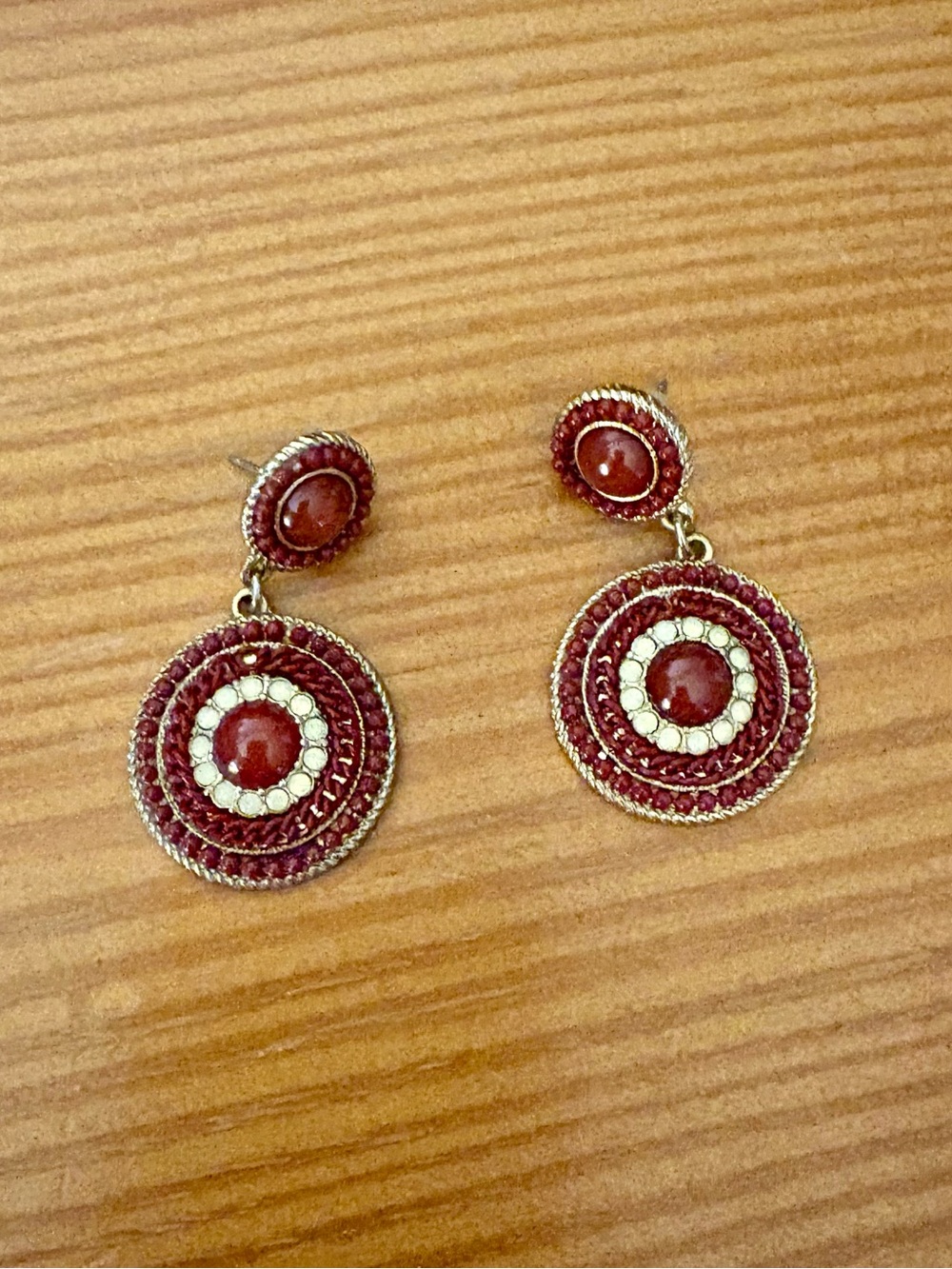Women's Red and Gold Earrings - Elegant Circle Design